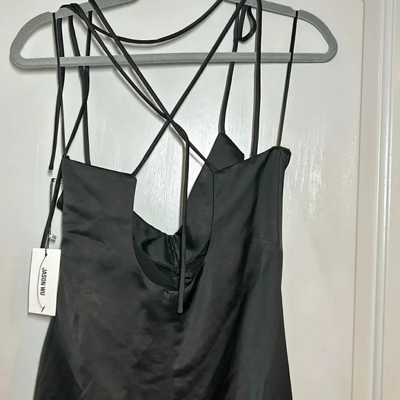 Jason Wu Black Satin Ruched Tie Strap Midi Dress Size medium NWT MSRP $310 - Picture 5 of 8
